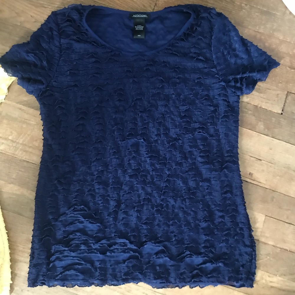 Navy blue frilly blouse